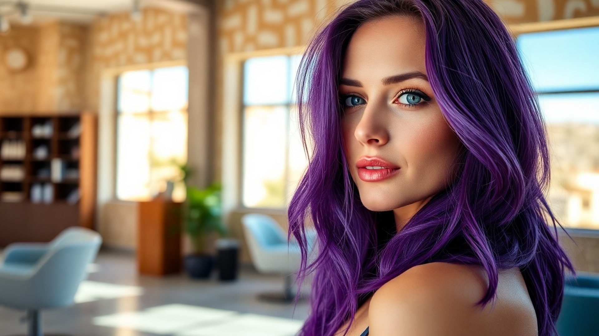 Klijentica s violet nijansama kose u modernom salonu Vividynova u Puli